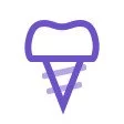 Icono morado de molar en fondo blanco de molar para marcar el servicio de periodoncia, es decir limpieza dental y tratamiento del hueso y la encía de los dientes.
