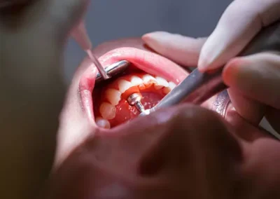 Pulido coronal profesional, profilaxis de los dientes en SVG Clínica Dental con cepillo profesional que usa el dentista.